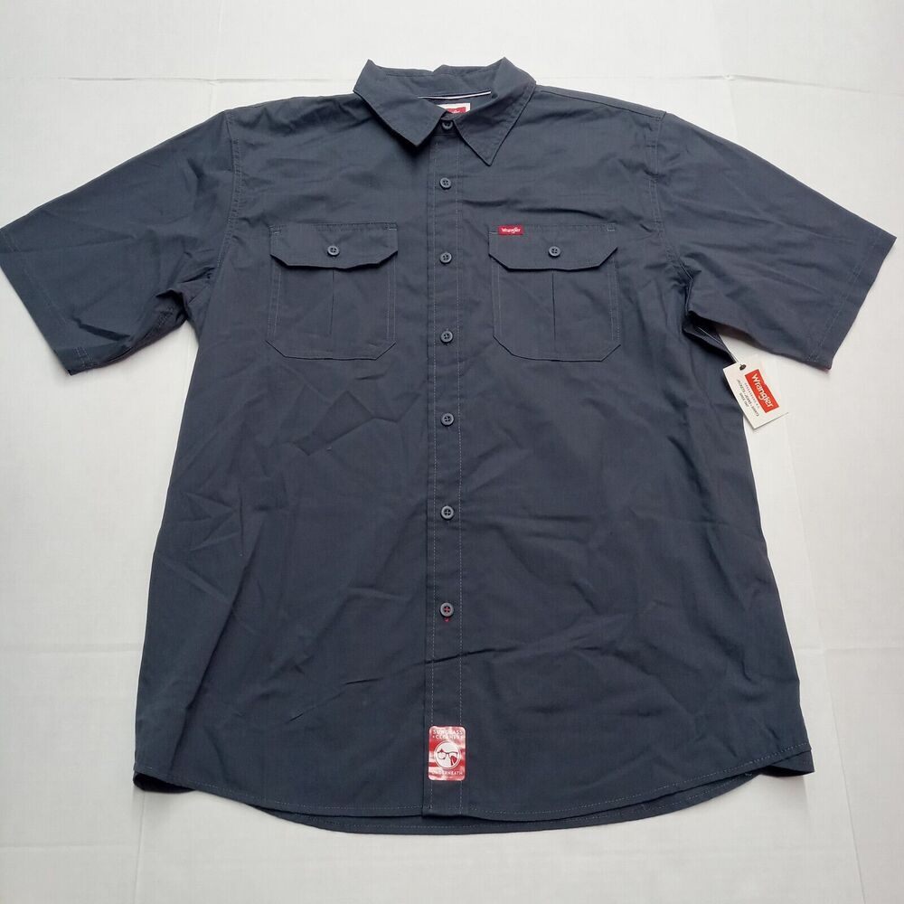 Wrangler Shirt Men's L Large Gray Relaxed Fit Short Sleeve Pockets